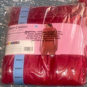 BN Juicy Couture Red Velour hoodie size #L (embellished JUICY)on left side